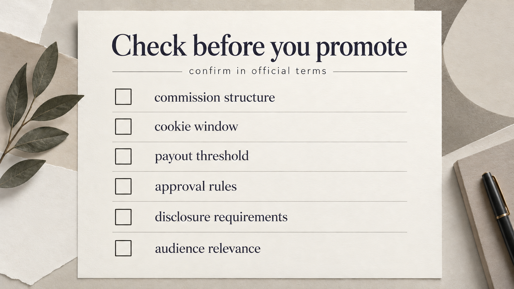 Give readers a practical checklist of what to verify in the official affiliate terms before promoting Fiverr